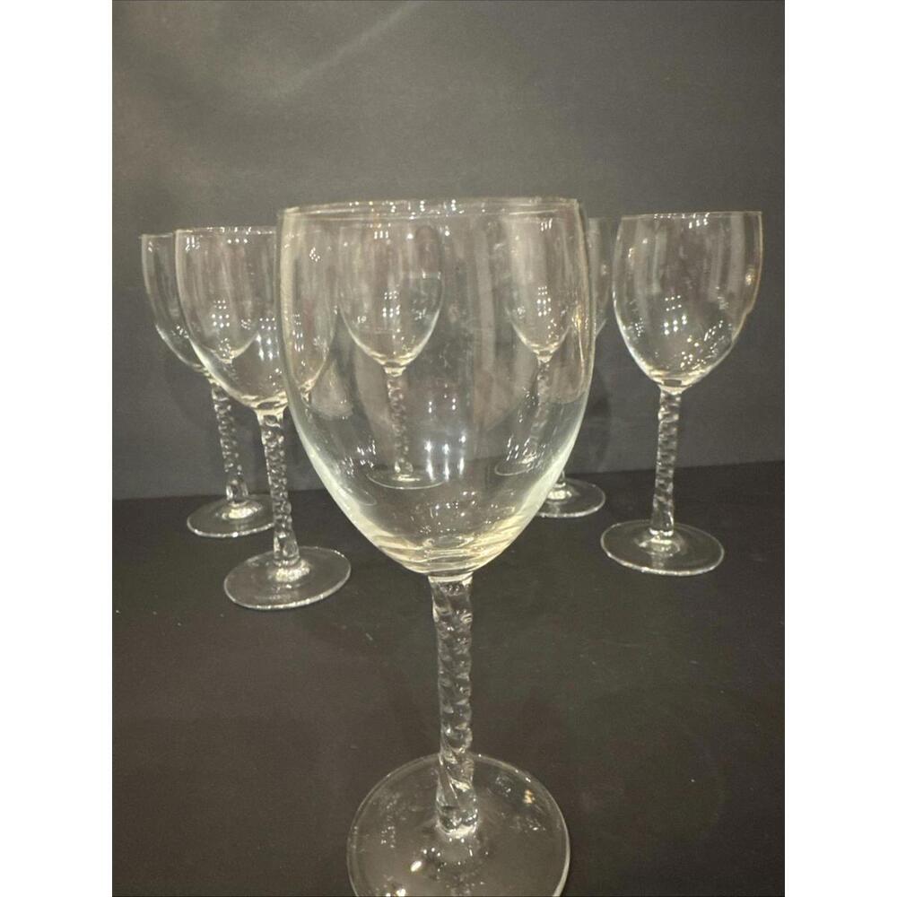 Set of 6 NEW Cristal D’Arques-Durand Angelique Clear Wine Glasses Twisted Stem - Picture 3 of 6
